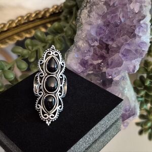 Victorian Boho 3-Stone Ring .925 Sterling Silver